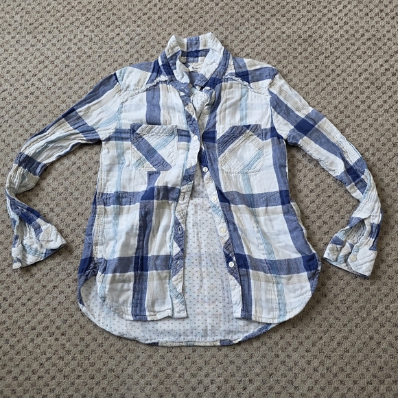dylan Tops - Dylan Blue and White Plaid Button-Up Shirt, Size Small